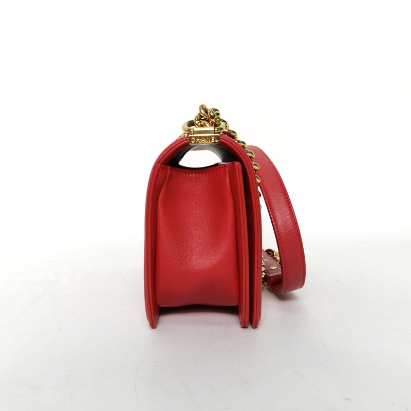 CHANEL Leboy中號25紅色羊皮17開金扣肩背包-1