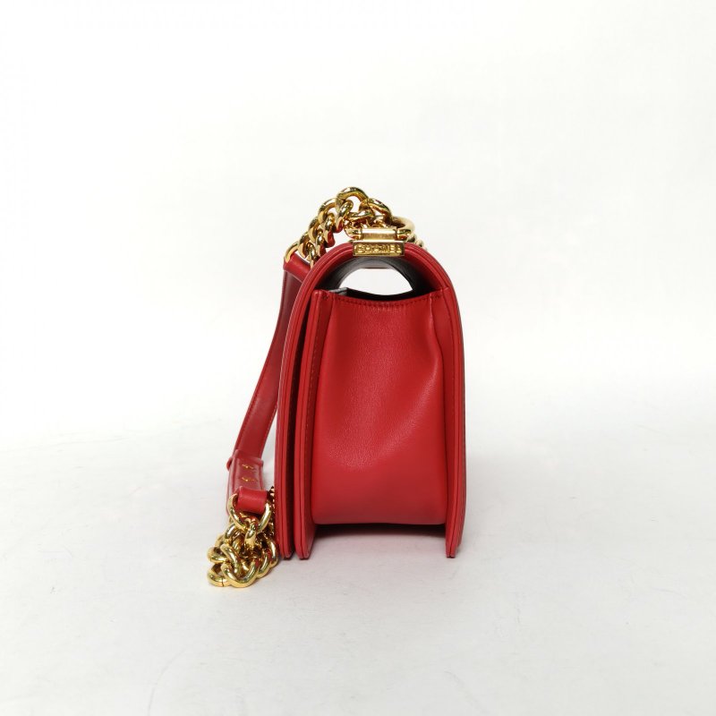CHANEL Leboy中號25紅色羊皮17開金扣肩背包-3