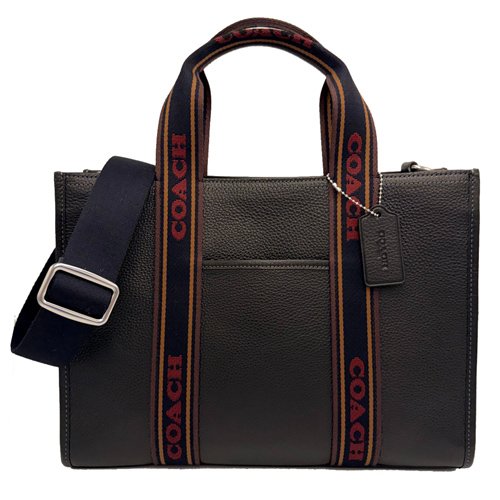 [全新] COACH 素面牛皮手提斜背兩用琴譜大方包(黑)-0