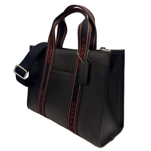 [全新] COACH 素面牛皮手提斜背兩用琴譜大方包(黑)-1