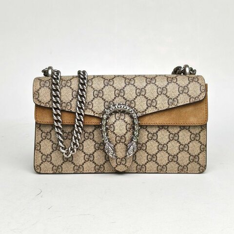 GUCCI Dionysus酒神小號25老花PVC鑽扣肩背包