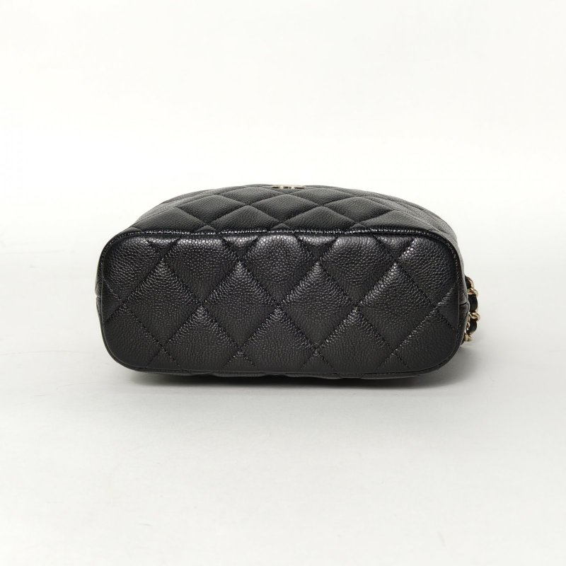 CHANEL 嬉皮HOBO飯盒包25C/16黑色荔枝牛皮鐳射標淺金扣菱格紋皮手柄肩背包-4