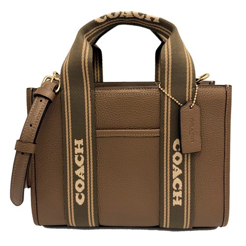 [全新] COACH 素面牛皮手提斜背兩用小琴譜方包(摩卡棕)-0