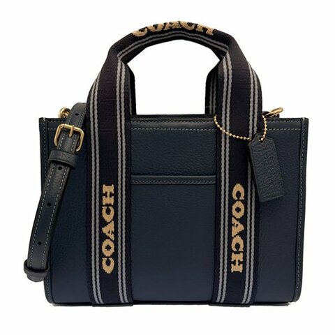 [全新] COACH 素面牛皮手提斜背兩用小琴譜方包(深藍)