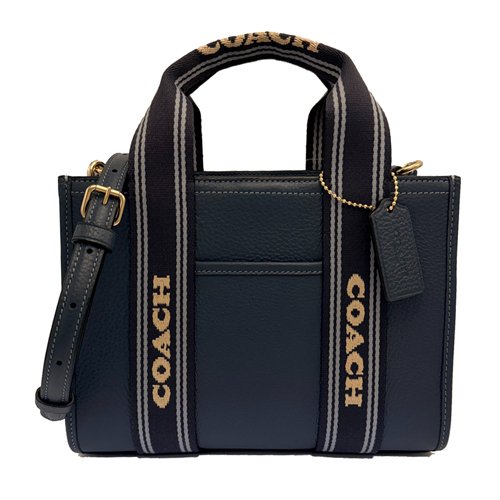 [全新] COACH 素面牛皮手提斜背兩用小琴譜方包(深藍)-0