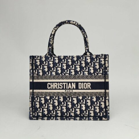 DIOR BookTote小號26.5藍色帆布2022Oblique印花字母刺繡肩背包