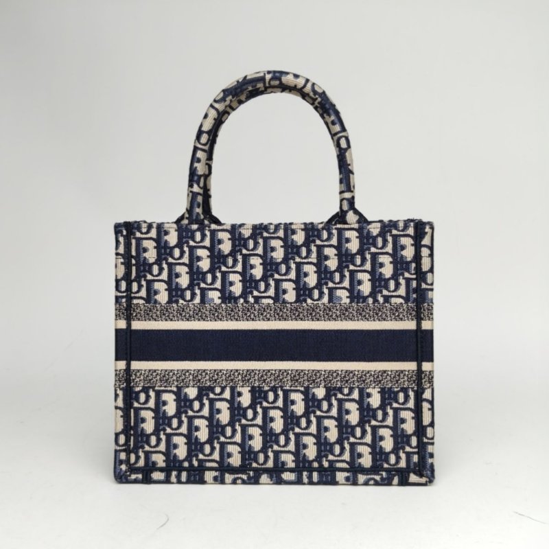 DIOR BookTote小號26.5藍色帆布2022Oblique印花字母刺繡肩背包-2