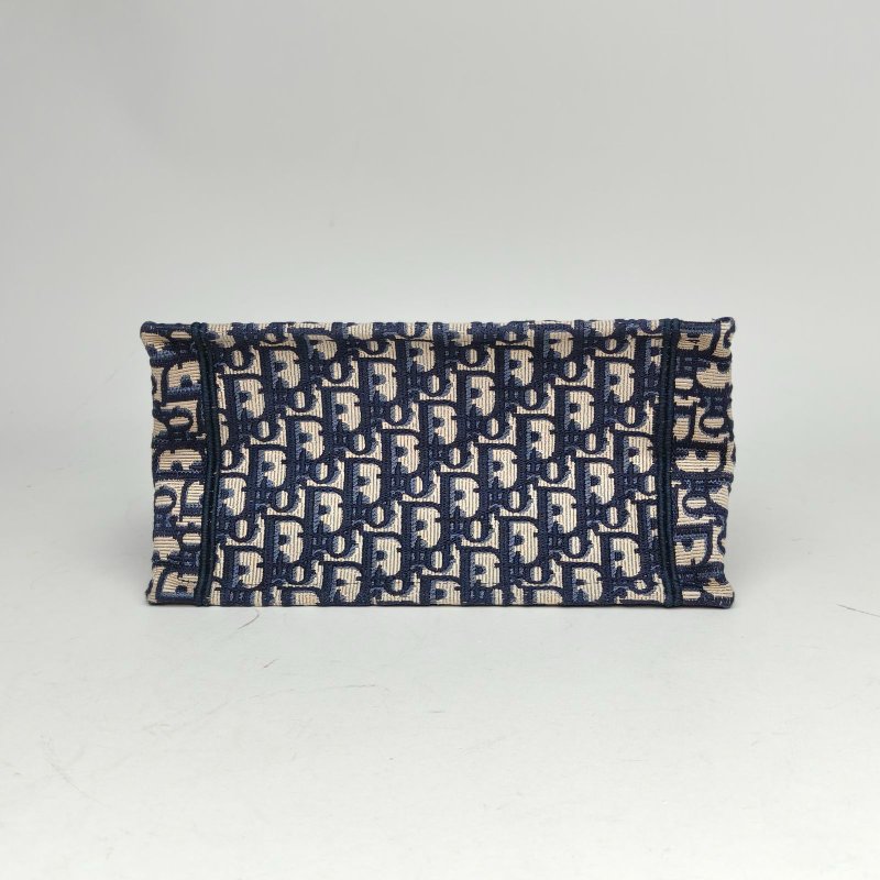 DIOR BookTote小號26.5藍色帆布2022Oblique印花字母刺繡肩背包-4