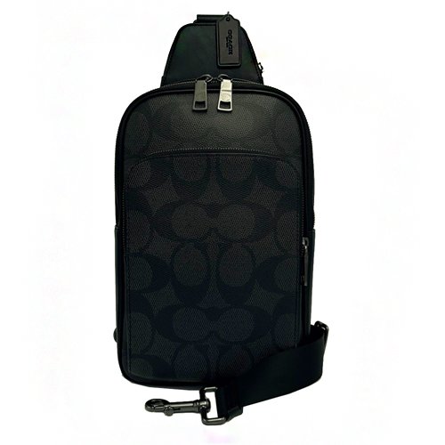 [全新] COACH 大C男款單肩胸前斜背包(黑灰)-0