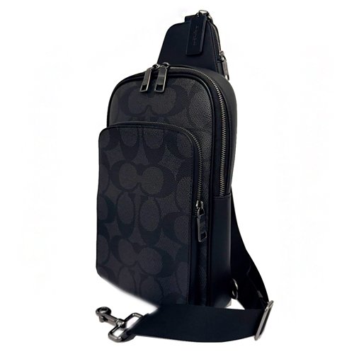 [全新] COACH 大C男款單肩胸前斜背包(黑灰)-1