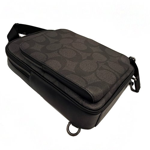 [全新] COACH 大C男款單肩胸前斜背包(黑灰)-3