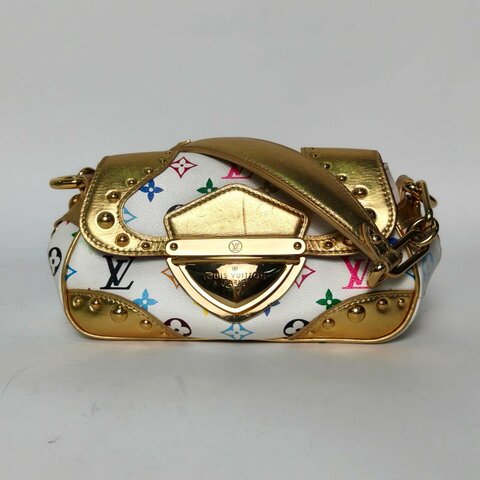 LOUIS VUITTON 中古金邊夢露元寶包白三彩PVC金扣2008肩背包
