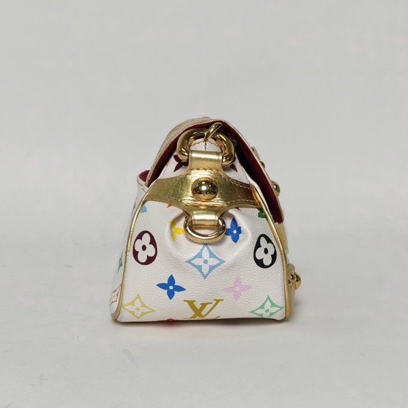 LOUIS VUITTON 中古金邊夢露元寶包白三彩PVC金扣2008肩背包-1