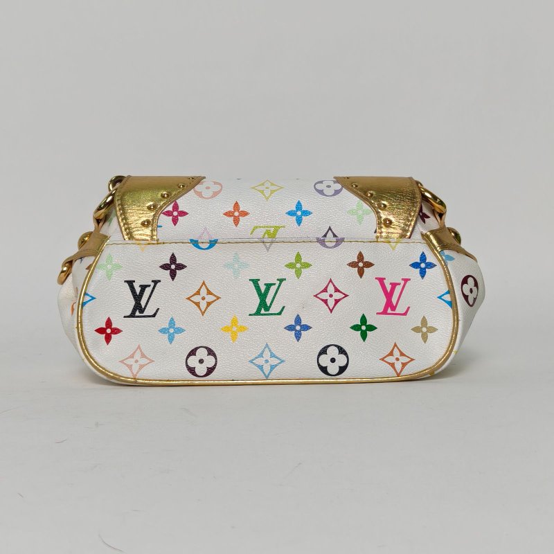 LOUIS VUITTON 中古金邊夢露元寶包白三彩PVC金扣2008肩背包-2
