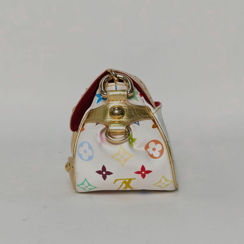 LOUIS VUITTON 中古金邊夢露元寶包白三彩PVC金扣2008肩背包-3