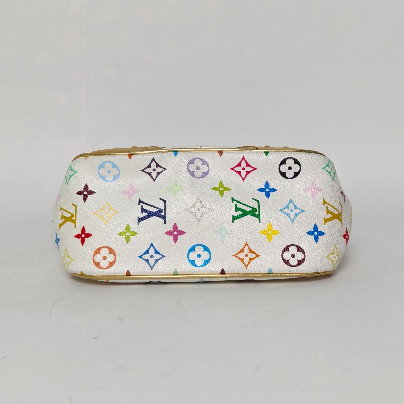LOUIS VUITTON 中古金邊夢露元寶包白三彩PVC金扣2008肩背包-4