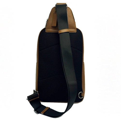 [全新] COACH 素面牛皮男款單肩胸前斜背包(咖)-2