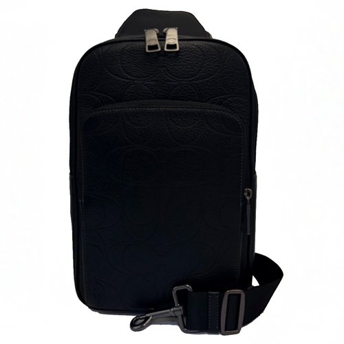 [全新] COACH 大C壓印牛皮男款單肩胸前斜背包(黑)-0