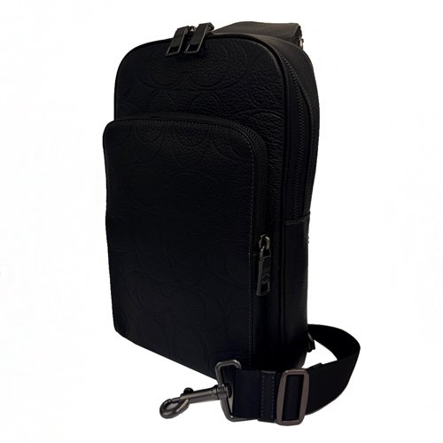 [全新] COACH 大C壓印牛皮男款單肩胸前斜背包(黑)-1