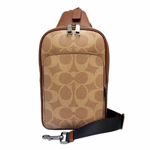 [全新] COACH 大C男款單肩胸前斜背包(咖)