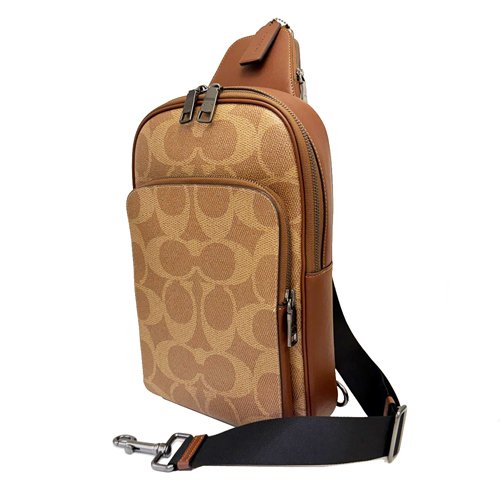 [全新] COACH 大C男款單肩胸前斜背包(咖)-1