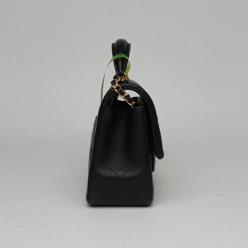 CHANEL CF口蓋包手柄大Mini20黑色羊皮晶片開金扣肩背包-3