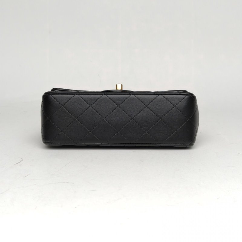 CHANEL CF口蓋包手柄大Mini20黑色羊皮晶片開金扣肩背包-4