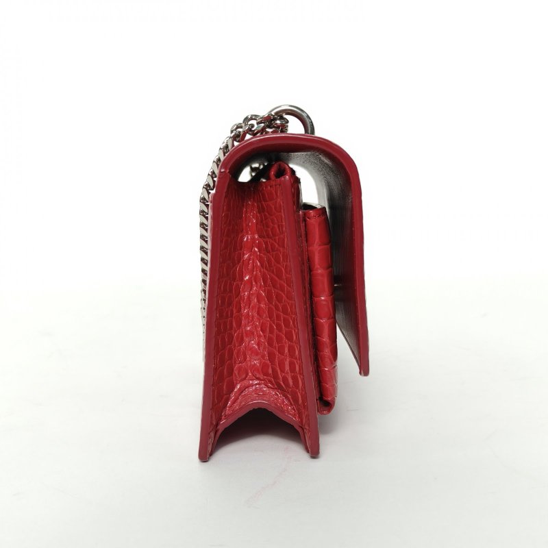 SAINT LAURENT SUNSET日落包Woc17鱷魚壓紋紅色牛皮銀扣肩背包-1