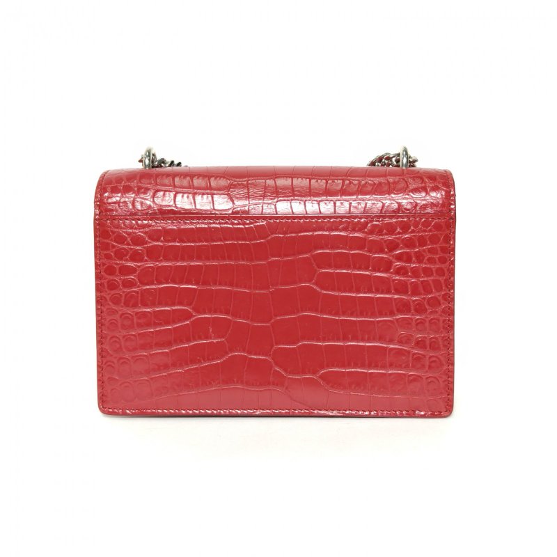 SAINT LAURENT SUNSET日落包Woc17鱷魚壓紋紅色牛皮銀扣肩背包-2