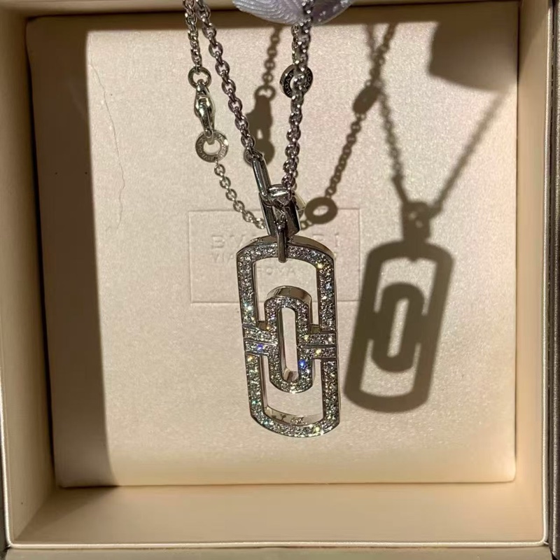 Bvlgari寶格麗回形針大號白金滿鑽項鍊,老款沒編碼-3