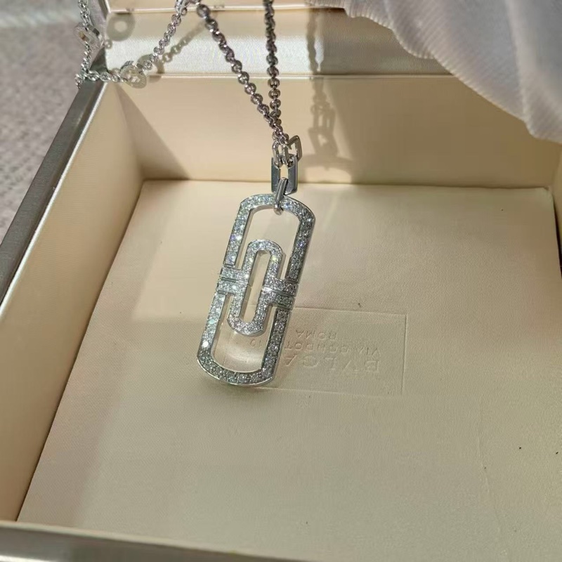 Bvlgari寶格麗回形針大號白金滿鑽項鍊,老款沒編碼-4