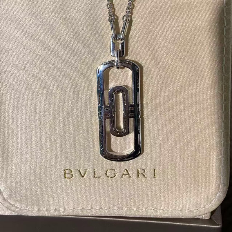 Bvlgari寶格麗回形針大號白金滿鑽項鍊,老款沒編碼-6