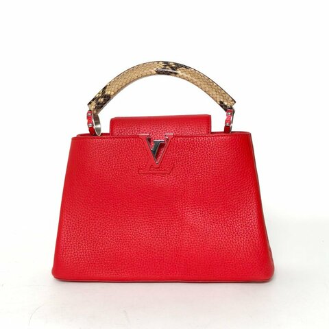 LOUIS VUITTON CapucinesBB27手柄拼紅色牛皮/蛇皮銀扣201627蛇皮手柄肩背包