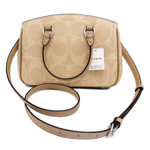 [全新] COACH 新款C LOGO手提斜背兩用黛妃包(杏仁奶茶)-2