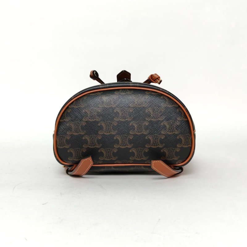 CELINE Folco抽繩雙肩包Mini迷你褐色PVC老花肩背包-4