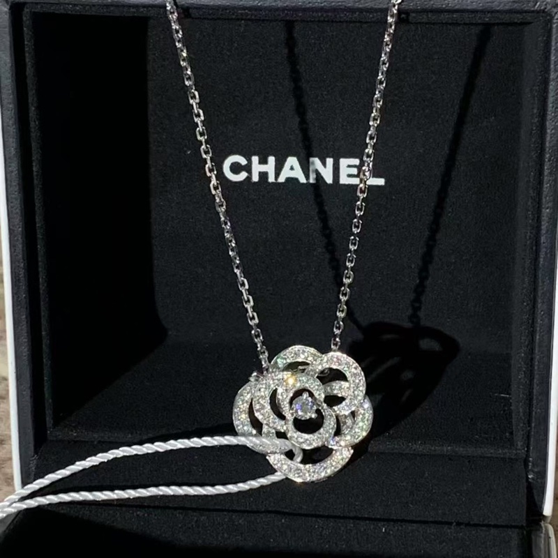 CHANEL香奈兒 CAMELIA 山茶花白金滿鑽項鍊,2025購入-7