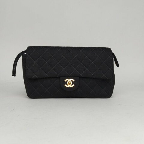 CHANEL 黑色帆布3開金扣中古CF雙肩包肩背包