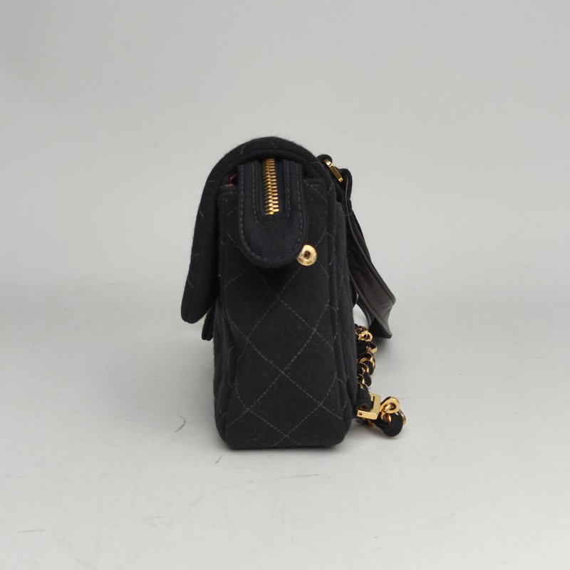 CHANEL 黑色帆布3開金扣中古CF雙肩包肩背包-1