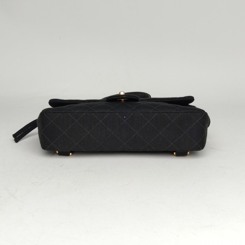 CHANEL 黑色帆布3開金扣中古CF雙肩包肩背包-4