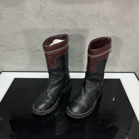 CHANEL 香奈兒 Vintage運動方標中筒輕底皮靴/尺碼37碼 /成色99新