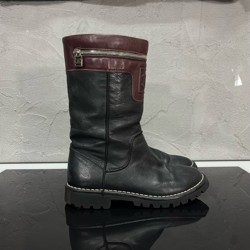 CHANEL 香奈兒 Vintage運動方標中筒輕底皮靴/尺碼37碼 /成色99新-2