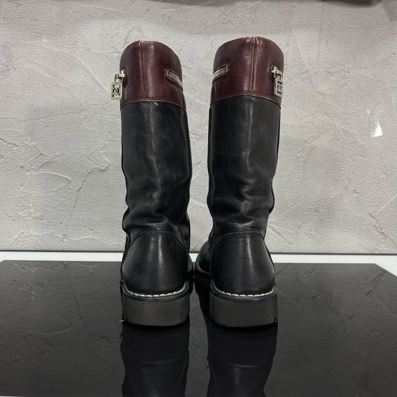 CHANEL 香奈兒 Vintage運動方標中筒輕底皮靴/尺碼37碼 /成色99新-5