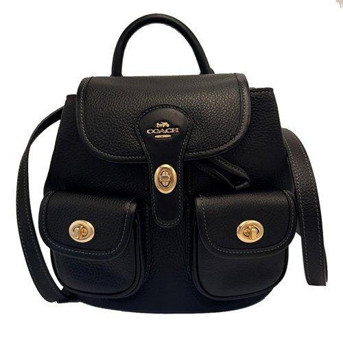 [全新] COACH 素面牛皮璇釦小斜背後背包(黑)-0