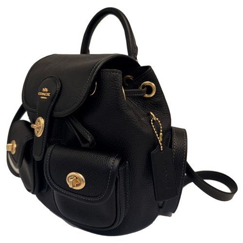 [全新] COACH 素面牛皮璇釦小斜背後背包(黑)-1