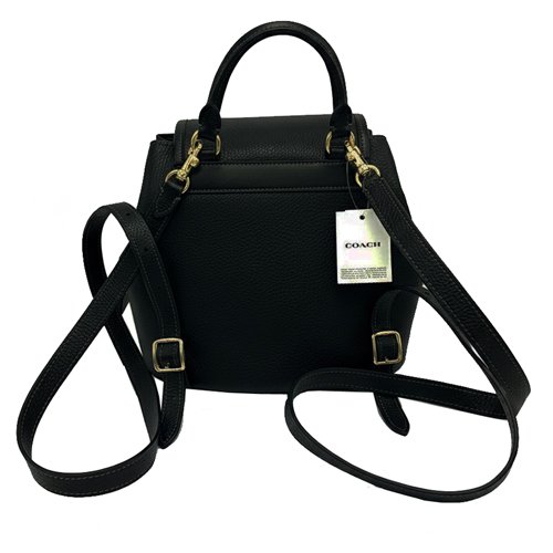 [全新] COACH 素面牛皮璇釦小斜背後背包(黑)-2