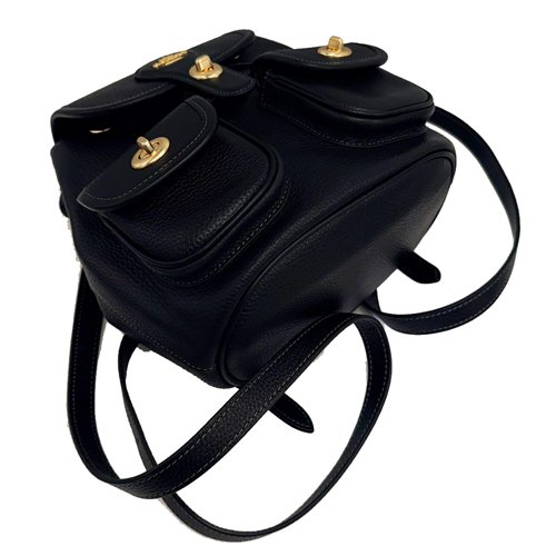 [全新] COACH 素面牛皮璇釦小斜背後背包(黑)-3