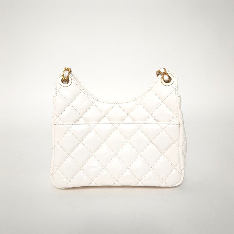 CHANEL 23C天貓精靈HOBO嬉皮包小號19白色牛皮晶片開金扣金幣單皮穿鏈肩背包-2