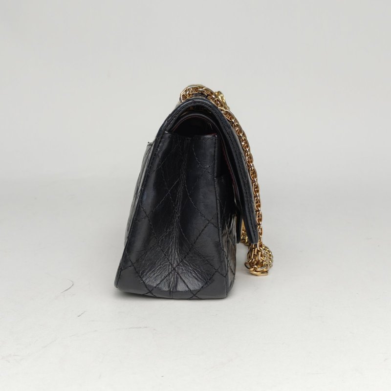 CHANEL 2.55口蓋包小號24黑色牛皮16開金扣肩背包-3