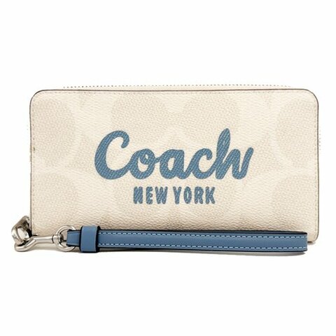 [全新] COACH C LOGO手掛式拉鍊零錢袋長夾(白/藍)