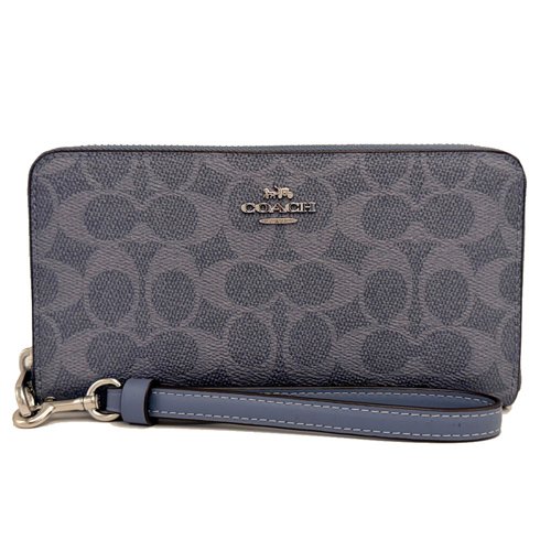 [全新] COACH C LOGO手掛式拉鍊零錢袋長夾(藍)-0